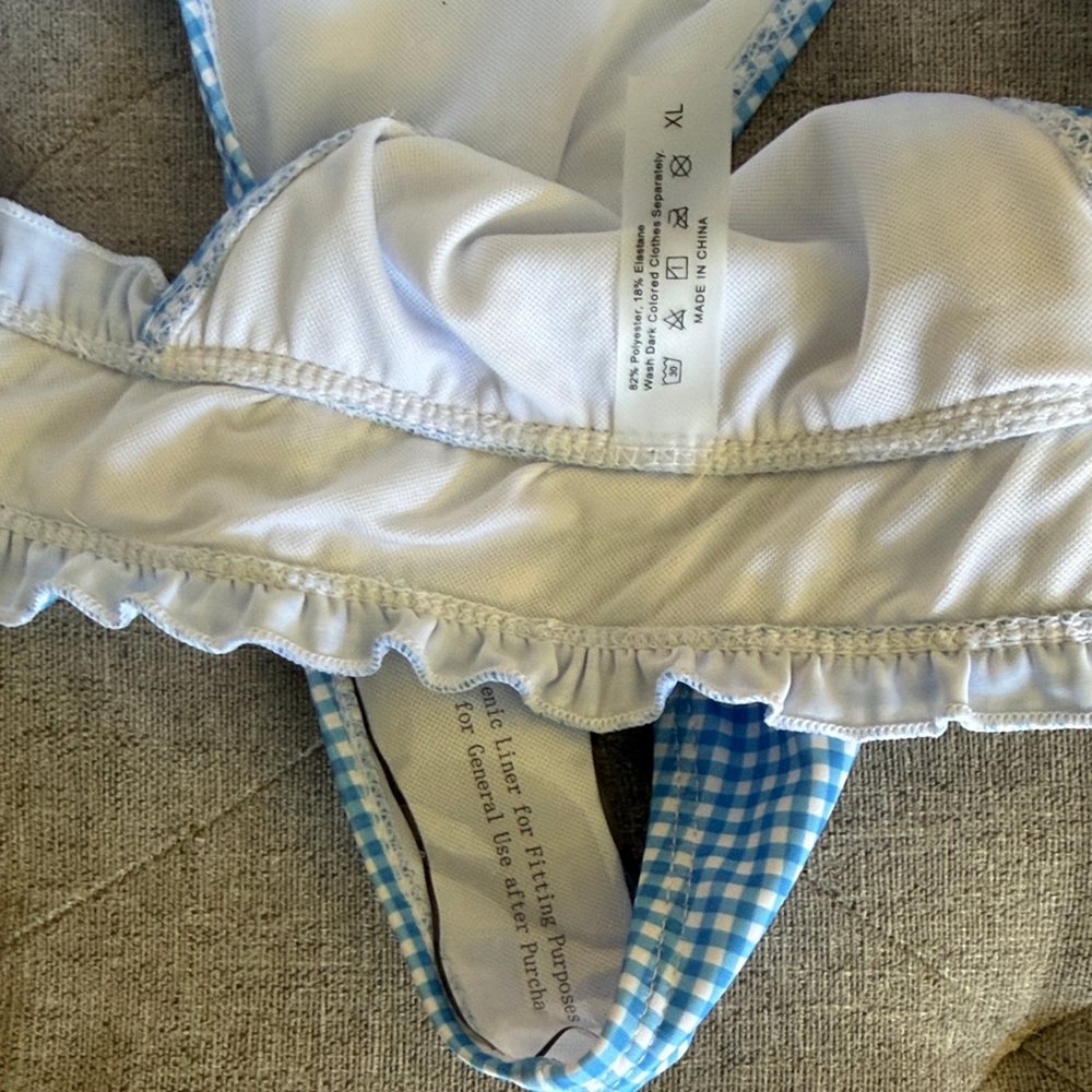 Blue Gingham Ruffle Two-Piece Tankini Set - Picture 9 of 10